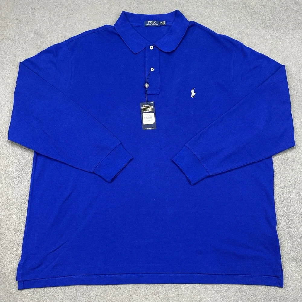 NWT‎ Polo Ralph Lauren Men's Long-Sleeve Polo Knit Shirt Royal Blue 3XB BIG $125